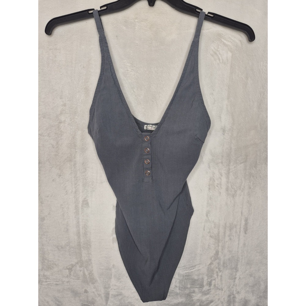 Free People Henley Bodysuit Leotard Charcoal Grey Womens Size Medium